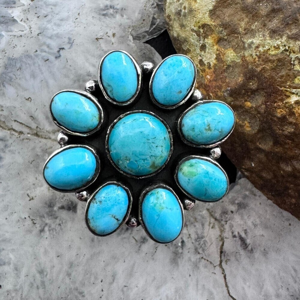 Sterling Silver Southwestern Style Composite Turquoise Cluster Ring For Women #1